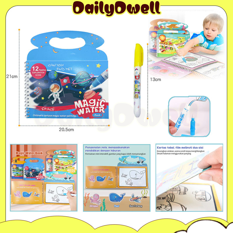 

mewarnai edukasi anak mainan gambar pen air/mewarnai anak spidol air invisible ink buku gambar/magic water book buku mewarnai ajaib