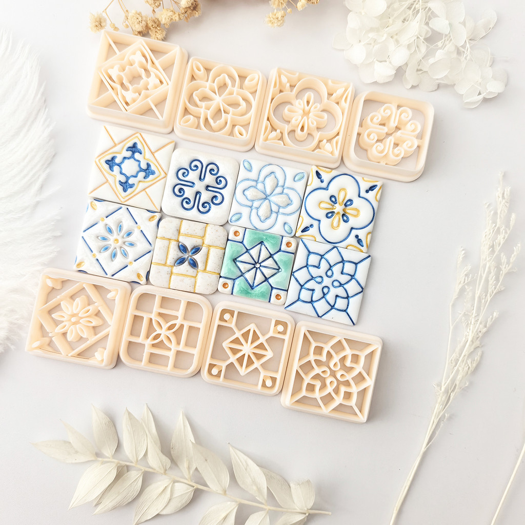 

Clay Cutters Floral Tile Blue-And-White Vintage Earrings Polymer Clay Molds - Creative Combo Decorative Shaping Cutting Mold