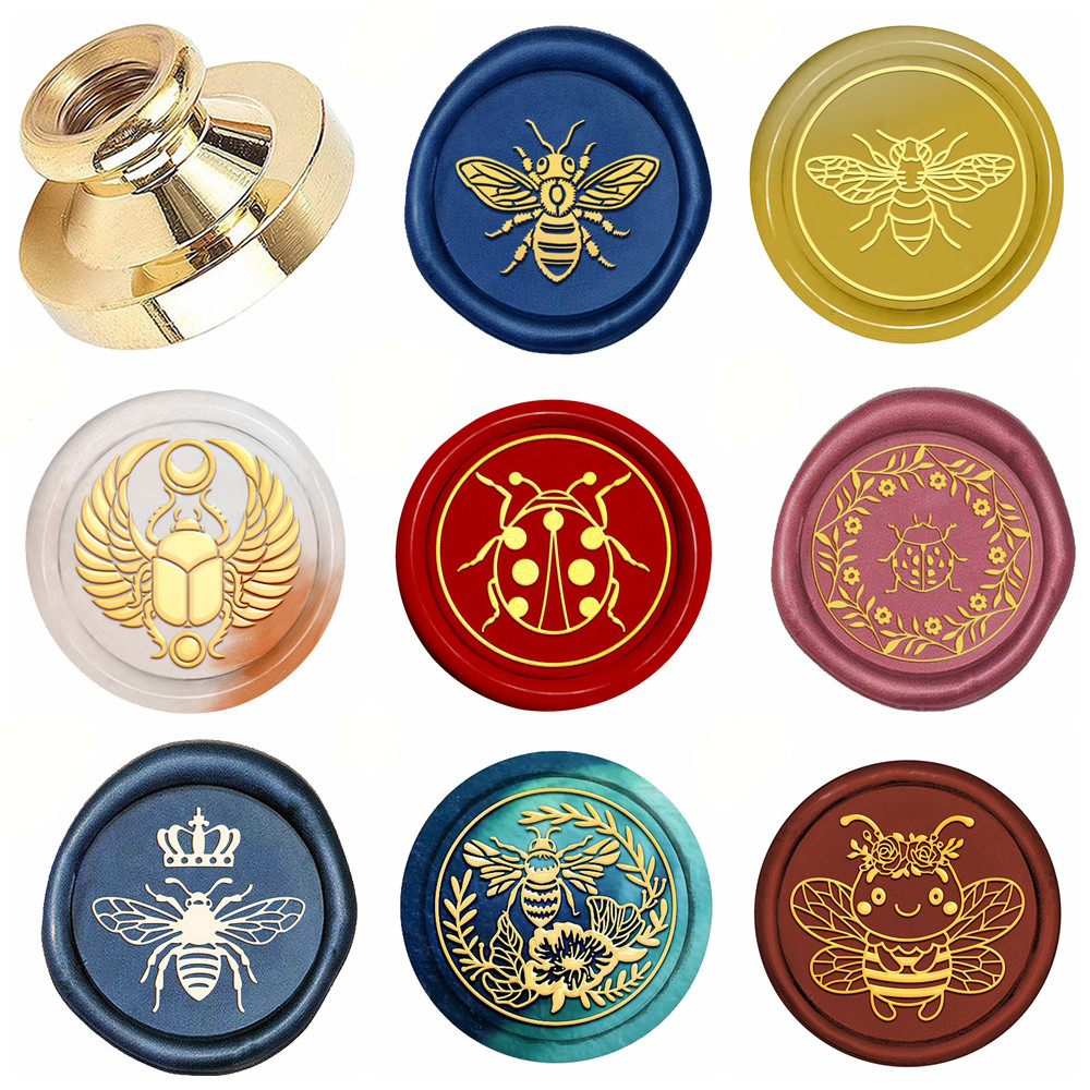 

Bee and Ladybug Wax Seal Stamp Insects Retro Sealing Wax Stamp 25mm Removable Brass Head for Envelope Card Package Decoration