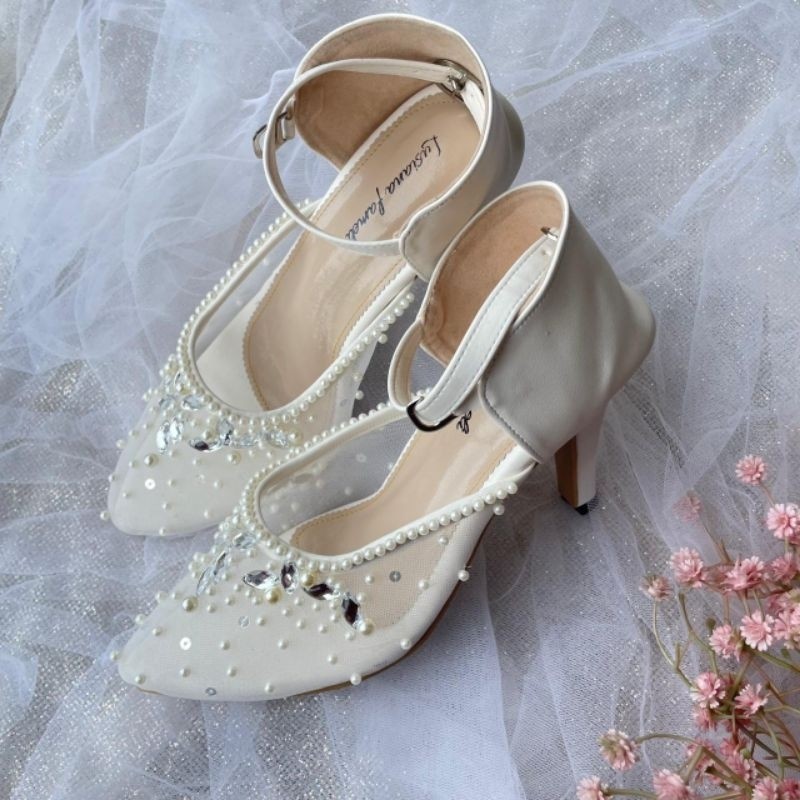 l bride shoes wedding heels sepatu pengantin wanita heels payet tali lace sepatu formal kondangan se