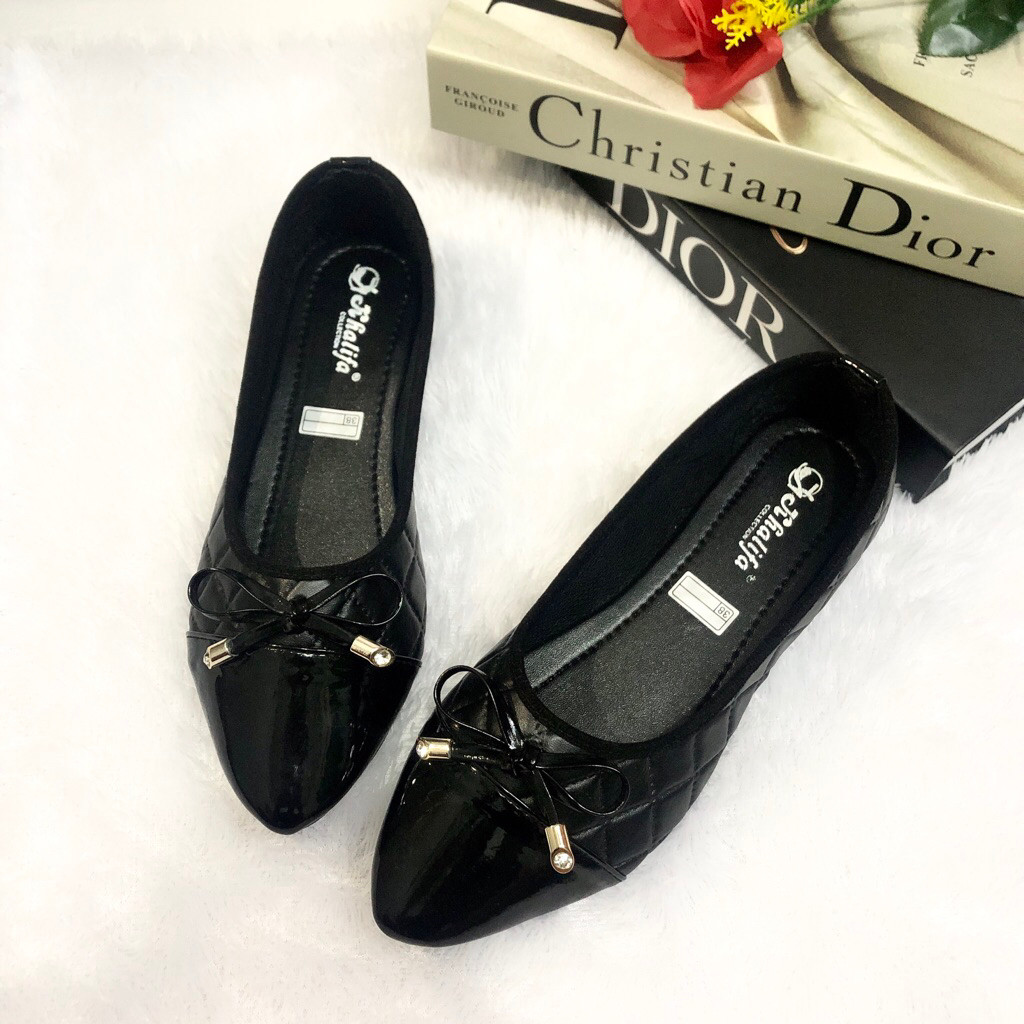 PROMO SEPATU VIRAL FLAT SHOES-KHALIFA LENTUR KARET BUSAH  BALLERINA WANITA CANTIK ELEGAN MURAH KUALI