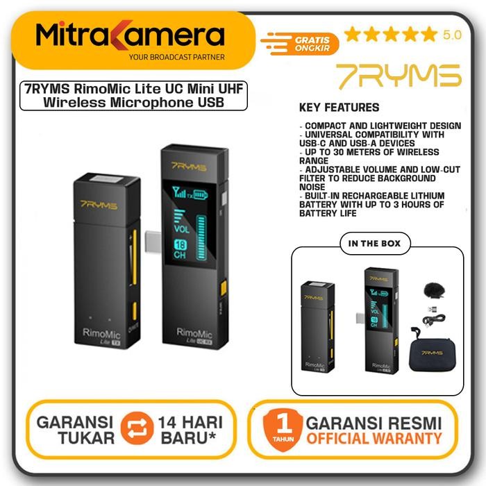 7RYMS RimoMic Lite UC Mini UHF Wireless Microphone USB Type-C Devices - Hitam