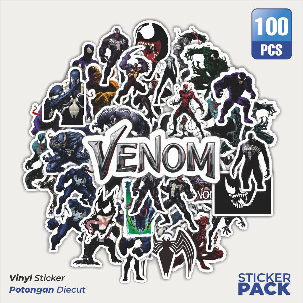 

100 PCS STIKER Marvel Series Venom Character Mix Waterproof Aesthetic- Untuk Laptop, Motor, dan Helm - Paper Stationery Pack