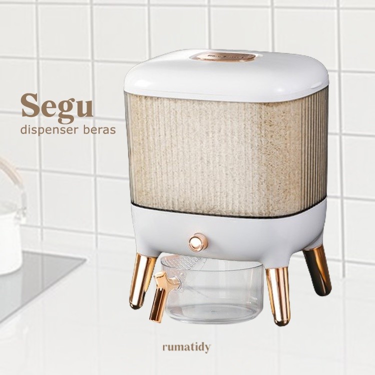 【RUMATIDY】SEGU Dispenser Beras Sultan 10kg Dengan Takaran 1 Liter Kontainer Beras Mewah Kotak Beras