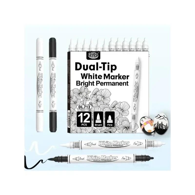 

Guangna 712 Double Head Straight Liquid Soft Head Marker Hard Head Black Marker White Highlight Pen DIY Art Pen