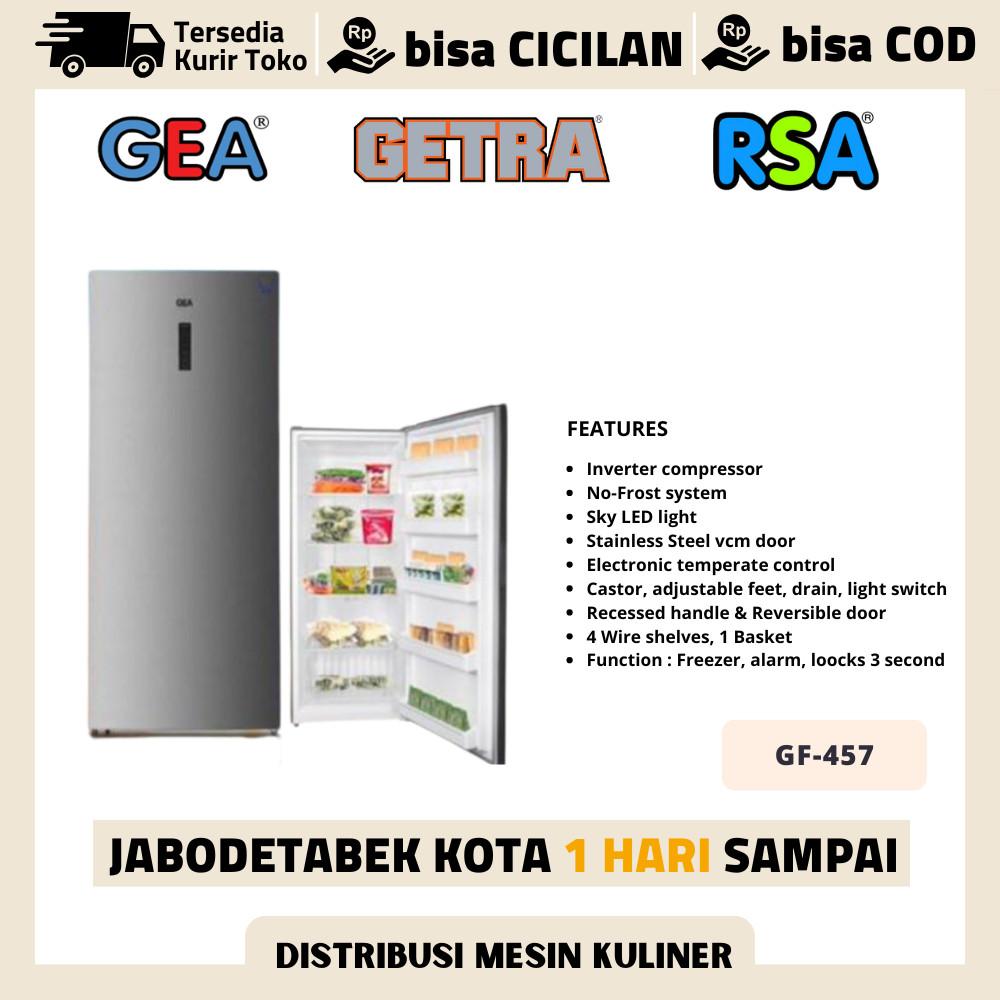 Kulkas 1 Pintu Gea Gf 457 Upright Freezer Inverter Garansi Resmi