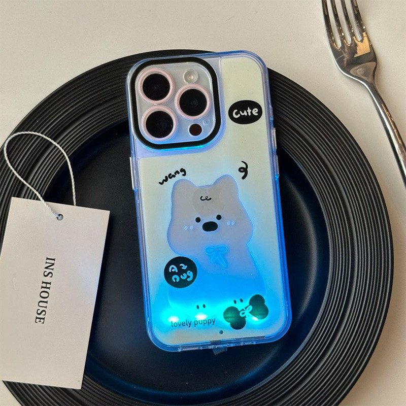 (Non PO) CASE LED WARNA WARNI LOVELY PUPPY AND KITTEN CAT FOR IPHONE 11 12 13 14 15 16 PLUS PRO MAX