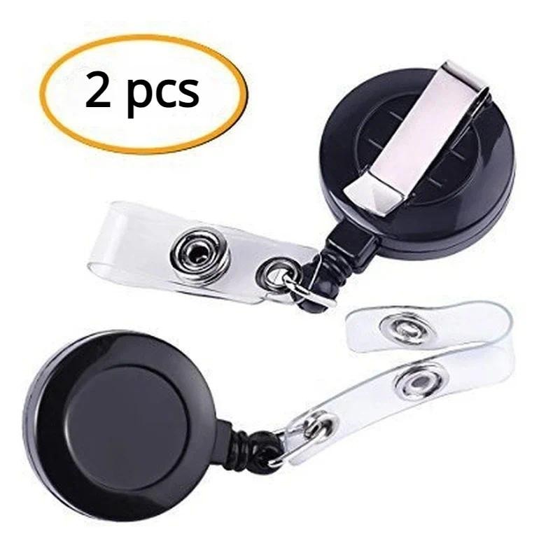 

2pcs/set Black Badge Reel Chest ID Tag Pass Work Card Clip Badge Holder Keychain Working Permit Case Clip Badge Card Holder Reel