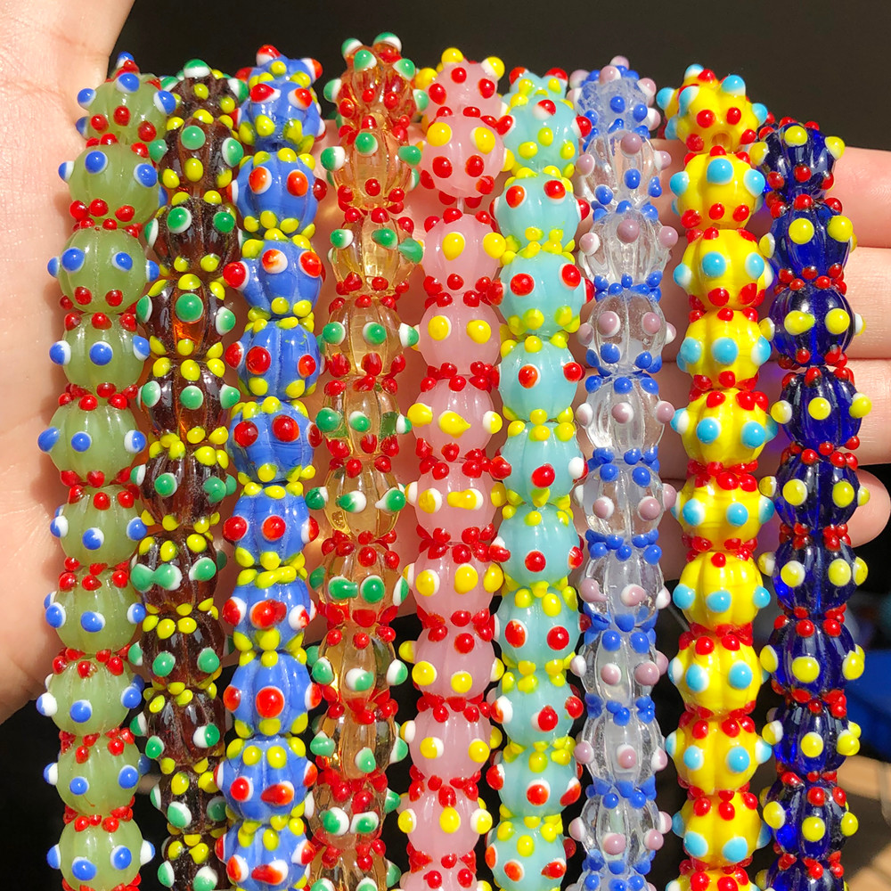 

10mm Multicolor Murano Pumpkin Spot Lampwork Glass Loose Spacer Beads For Jewerly Making Diy Bracelet Earring Crafts Findings