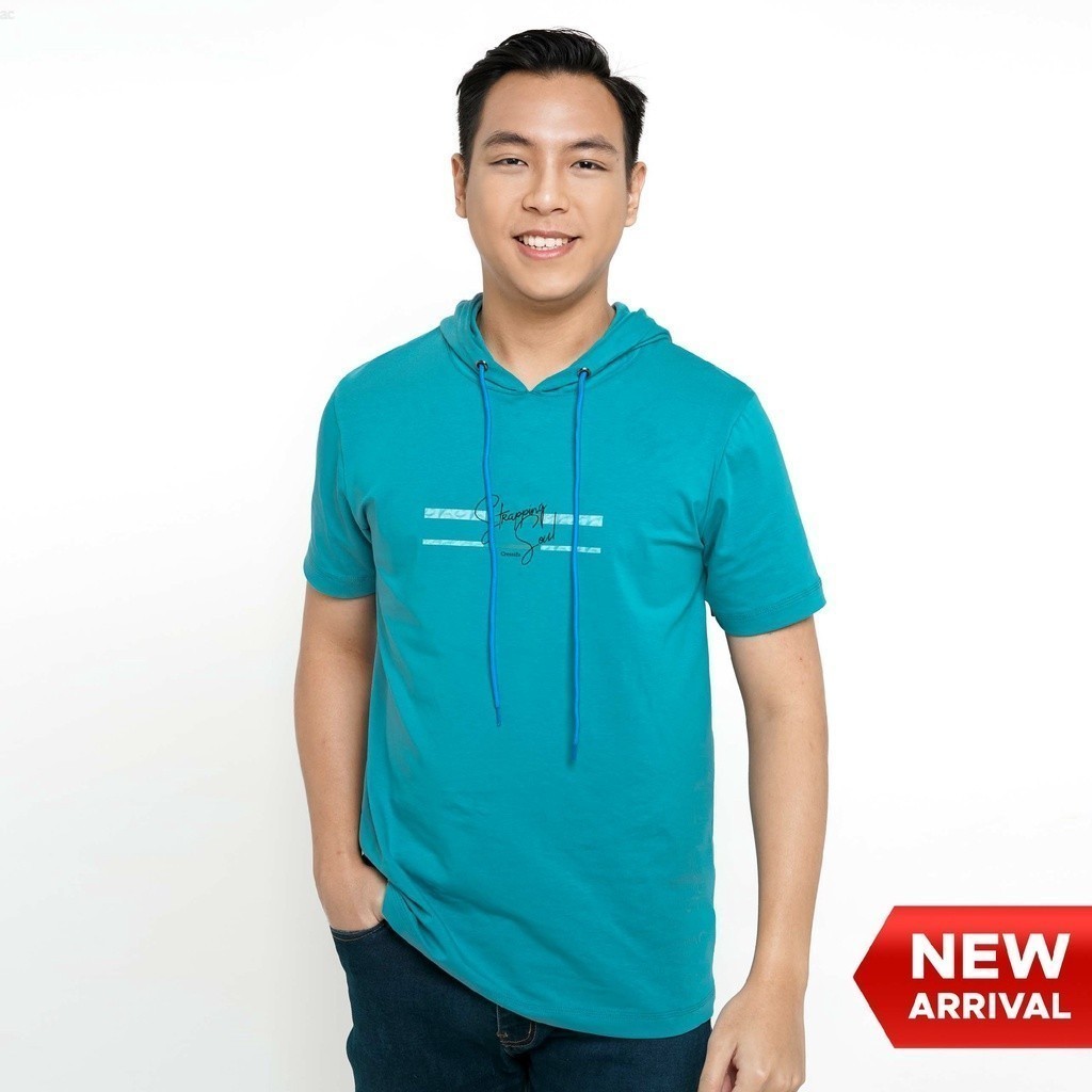 Cressida Kaos Hoodie Pria Lengan Pendek Slimfit T-Shirt Bertudung Motif - MMHBS.CB010B Biru Tosca Cr