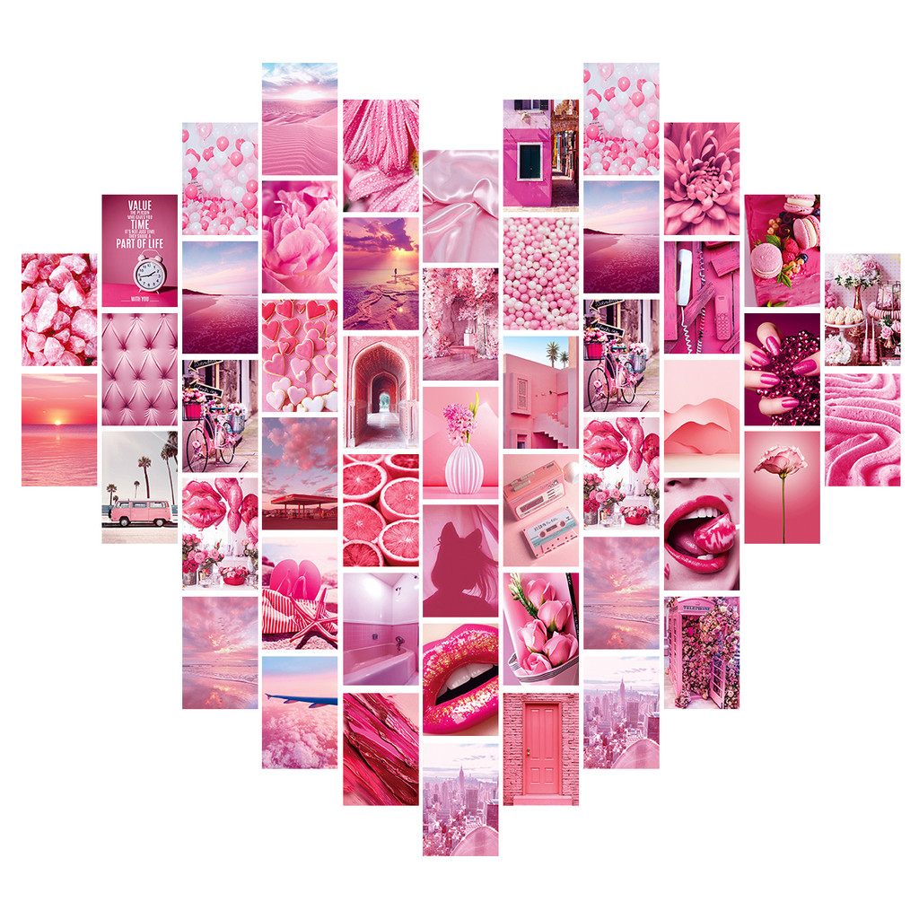 

50pcs Pink Wall Collage Kit Aesthetic Pictures,Wall Art Poster Bedroom Room Decor,Trendy Small Postcard Set Gift For Teen Girls