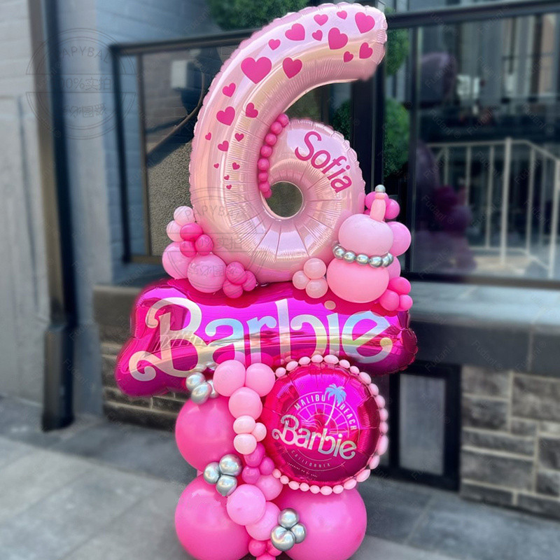 52pcs Pink Barbie Princess Themed Balloon Set 1-9 Year Girl Princess Birthday Party Decor Baby Showe