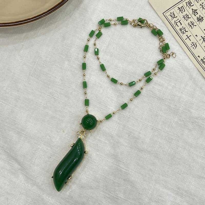 Kalung Giok Keberuntungan Kalung Manik Manik Bambu Liontin Keberuntungan Cantik