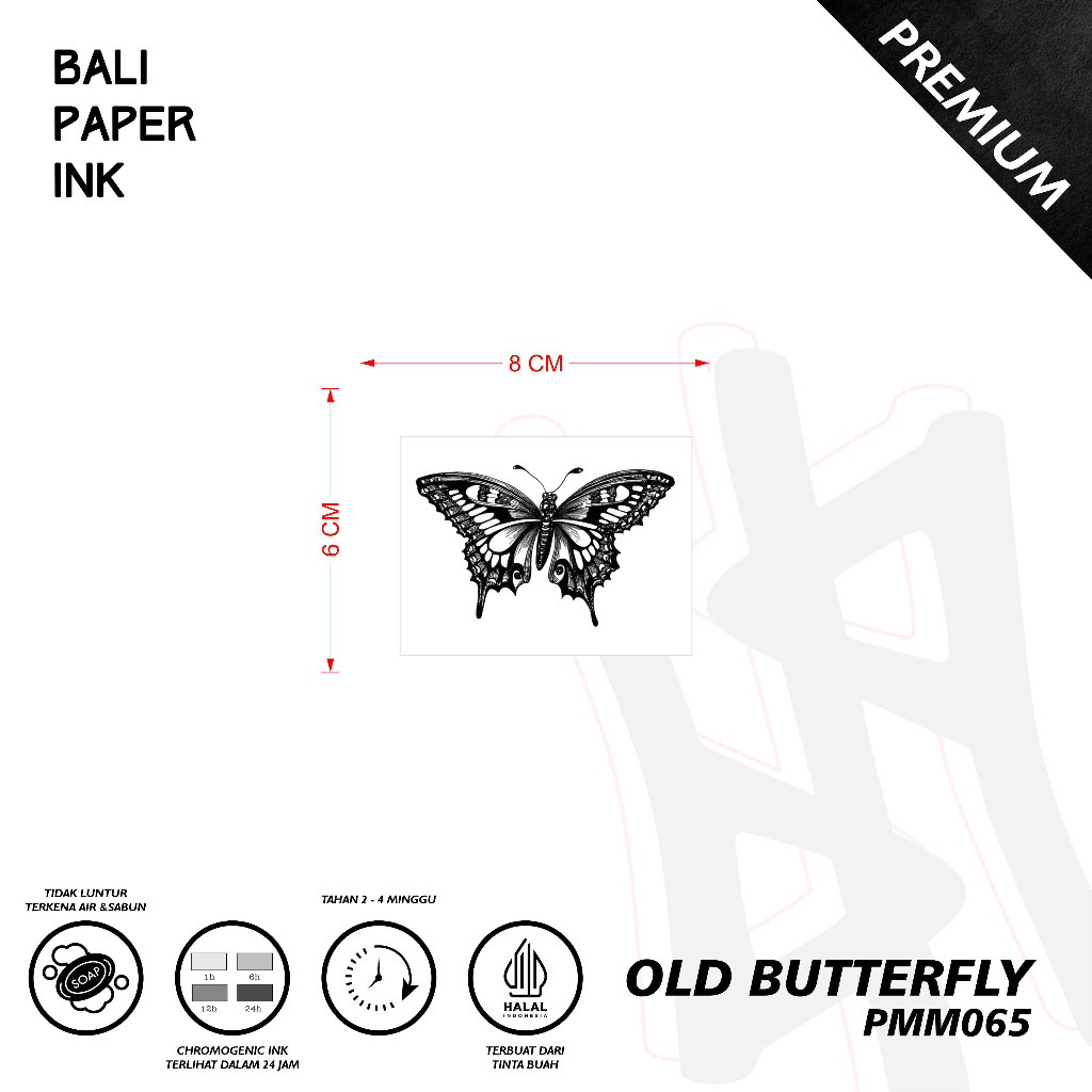 Bali Pape Ink PMM065 Butterfly Oldschool Fruit Ink Tattoo - Tato Temporer Bali Paper Ink