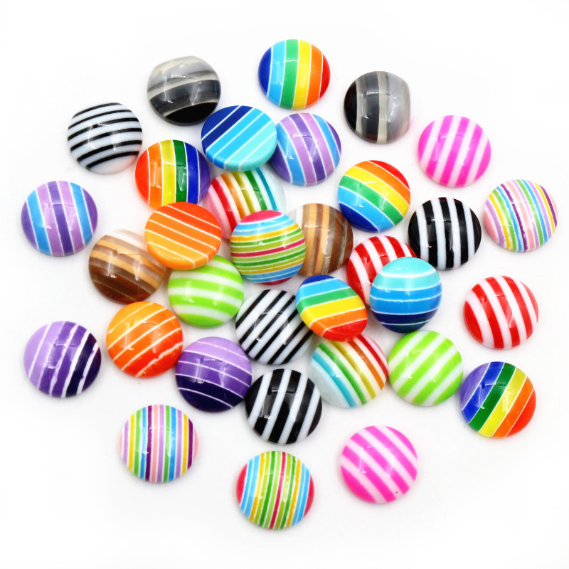 

New New! 40pcs/Lot 12mm Mix Colors Flat back Resin Classic Stripes Cabochons Fit 12mm Cameo Base Cabochons