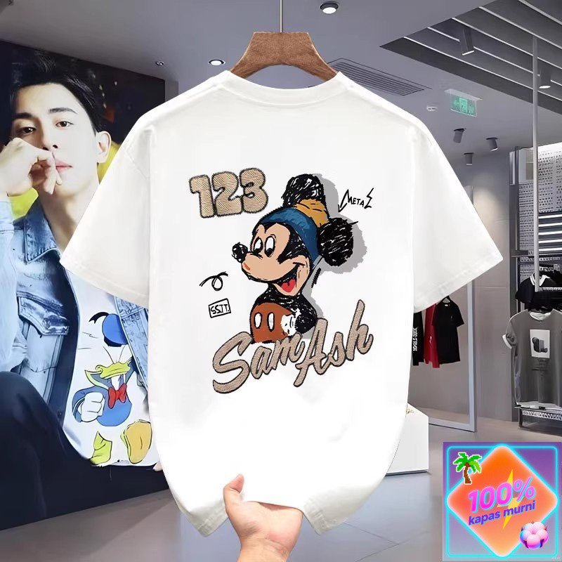 Kaos Pendek Katun Kasual Pria Shopee dengan Cetak Kartun Mickey Mouse Trendy