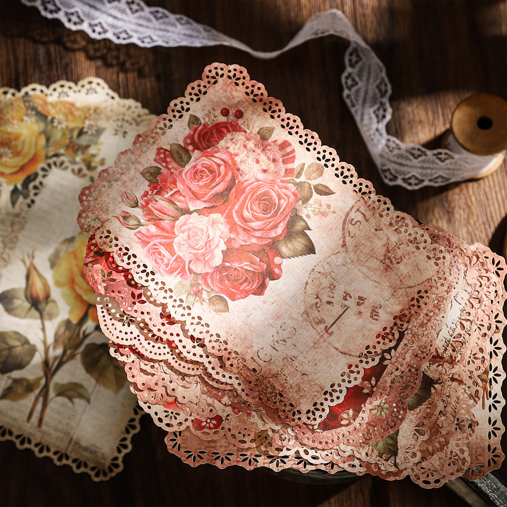 

10 pcs Vintage lacework material paper rose Decorative Diary Album Background paper DIY Scrapbooking Craft Supplies