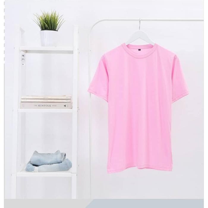 DISTRO BINIGUE kaos Polos Warna Pink Kaos Reguler Polos Basic Katun 30s - Pink, S