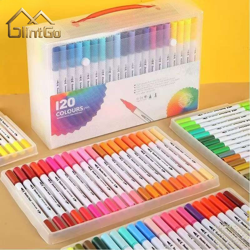 

Marker Drawing Pen Brush Pen Dual Tips 36/60/100/120 Warna Set Quick Dry Anak Sekolah untuk Sketsa & Kaligrafi