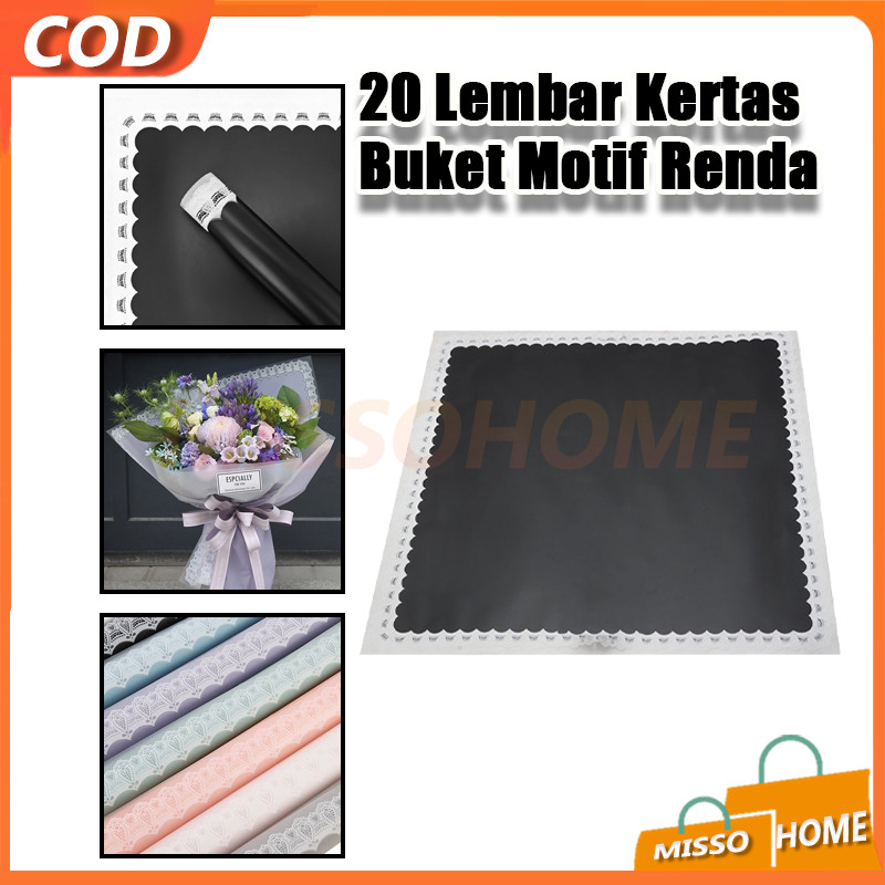 

20 Lembar Kertas Buket Motif Renda/Kertas Bunga Cellophane Warna Motif Brokat Paper/Flower Wrapping Paper Cellophane