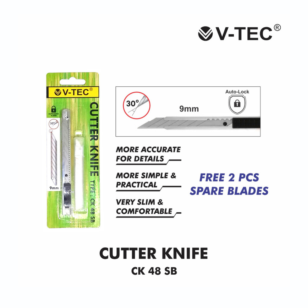 

[ATK88] FREE REFILL Cutter Knife CK 48 SB V-Tec / Pisau Pemotong 30 Derajat AutoLock