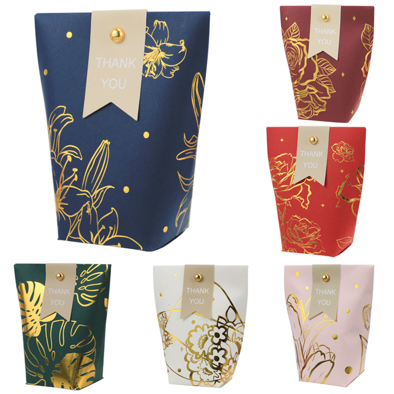 

10pcs Upscale Bronzing Paper Candy Box Chocolate Favor Gifts Box Thank You Package Bag Birthday Party Wedding Supplies