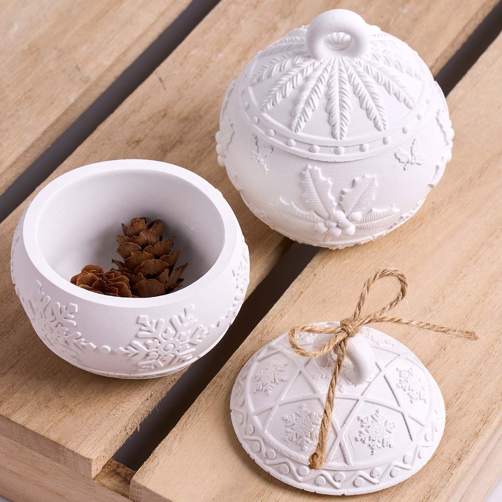 

3D Relief Round Ball Candle Jar Silicone Mold DIY with Lid Snows Berry Storage Box Plaster Molds Xmas Dec Resin Crafts
