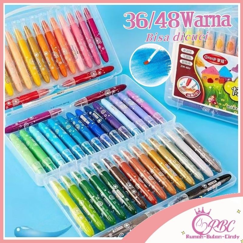 

[Penjual Lokal] 36/48 Warna Crayon Grasp / Crayon Grasp Mata Sedang / Silky Crayon / Water Soluble Crayon / Crayon Set