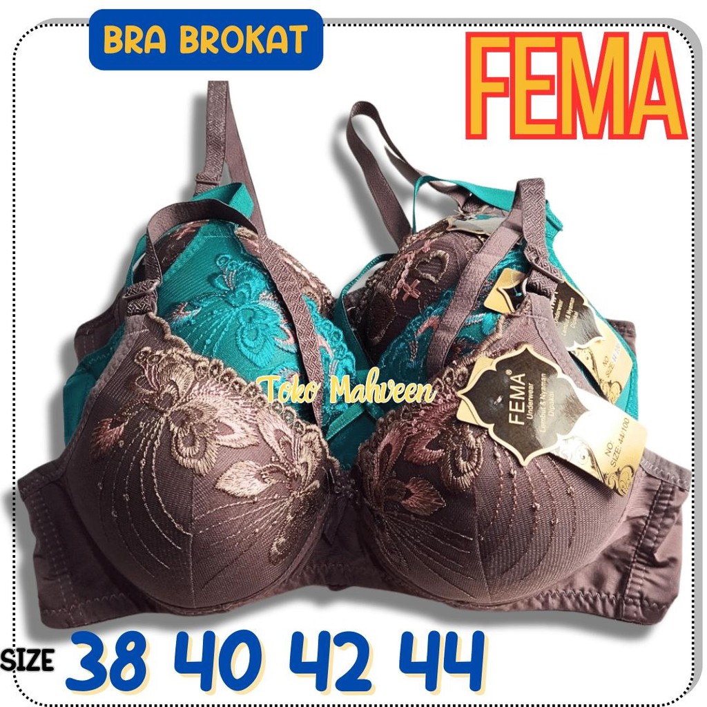 Bh tanpa kawat brokat FEMA – bra renda tipis wanita size 38 40 42 44 MAHVEEN UNDERWEAR