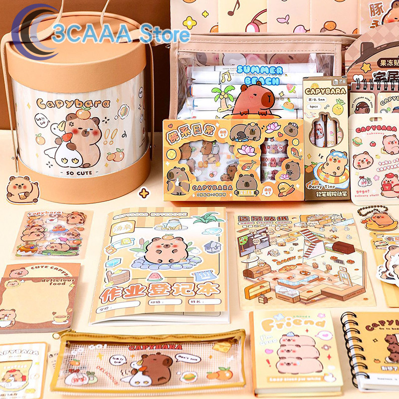 

1Set Large Capacity Gift Box Cartoon Capybara Stationery Set Cute Student Stationery Set Portable Abundant Student Prize Gifts