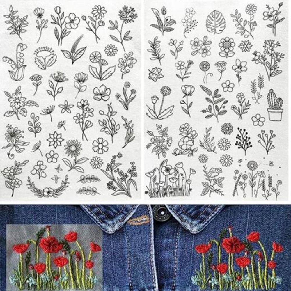 

DIY Embroidery Dissolving Transfer Paper Stitching Stick Pattern Stabilizers Flowers and Leaf Designs Handmade Embroidery Crafts