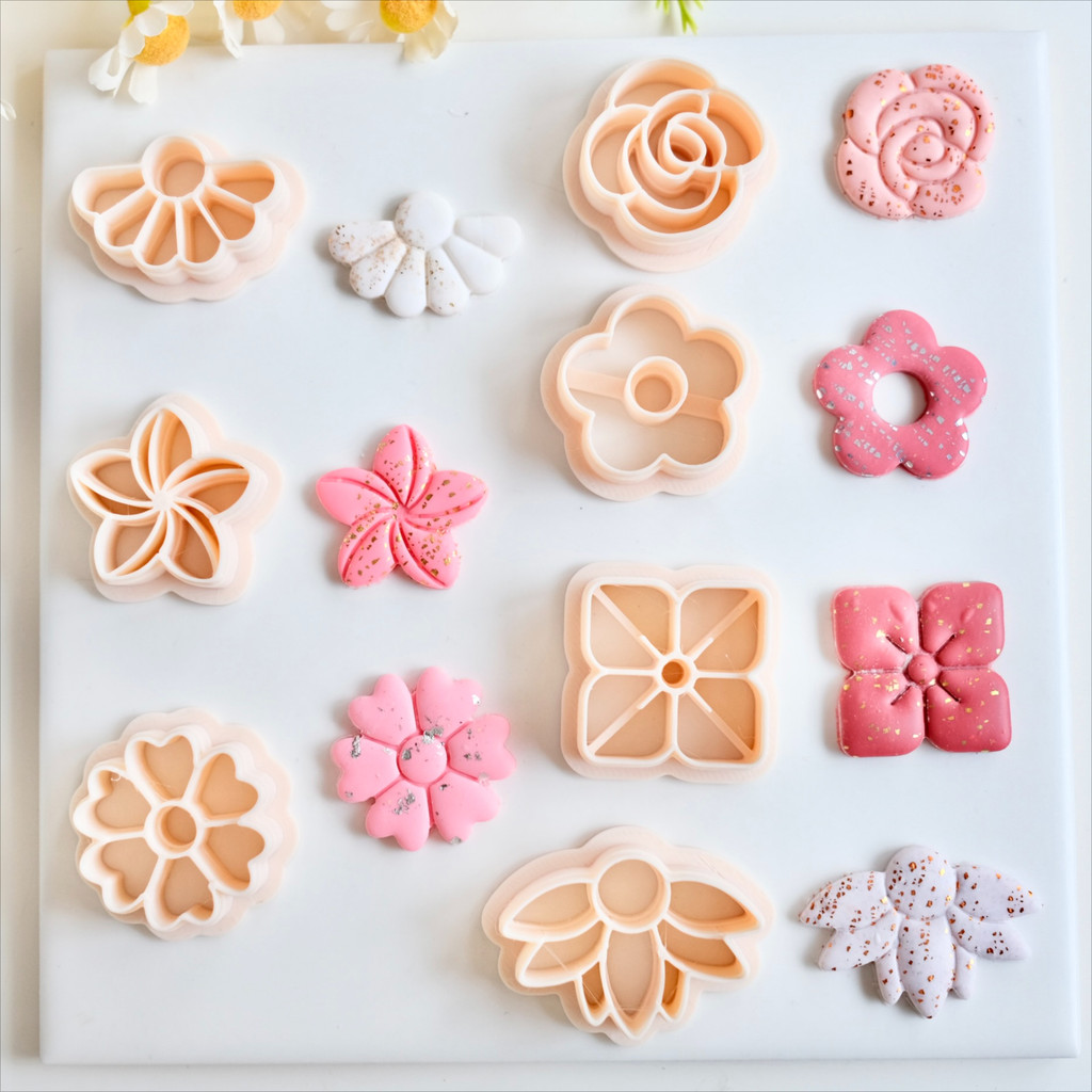 

Flowers Polymer Clay Earring Cutters Embossed Daisy Rose Clay Cutters for Jewelry Pendant Necklace Making Boho Floral Clay Molds