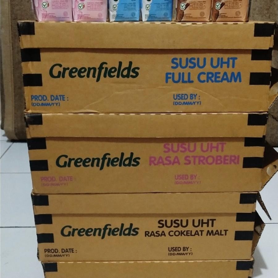 

Greenfields Susu UHT 105ml Dus Isi 40 Rasa ( Coklat / Full Cream / Stroberi / Mix )