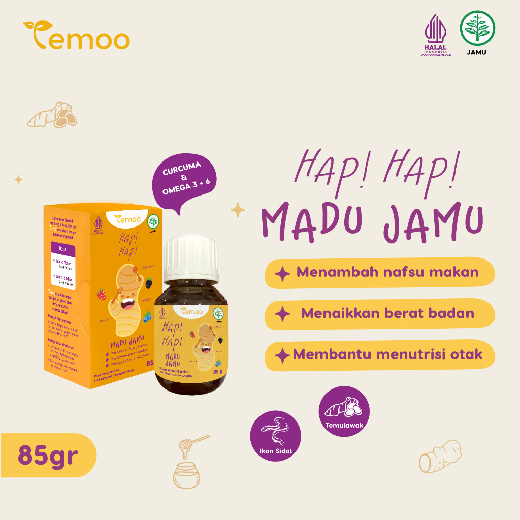 

TEMOO HAP-HAP Madu Temulawak Suplemen Penambah Nafsu Makan & Vitamin Otak Cerdas Balita