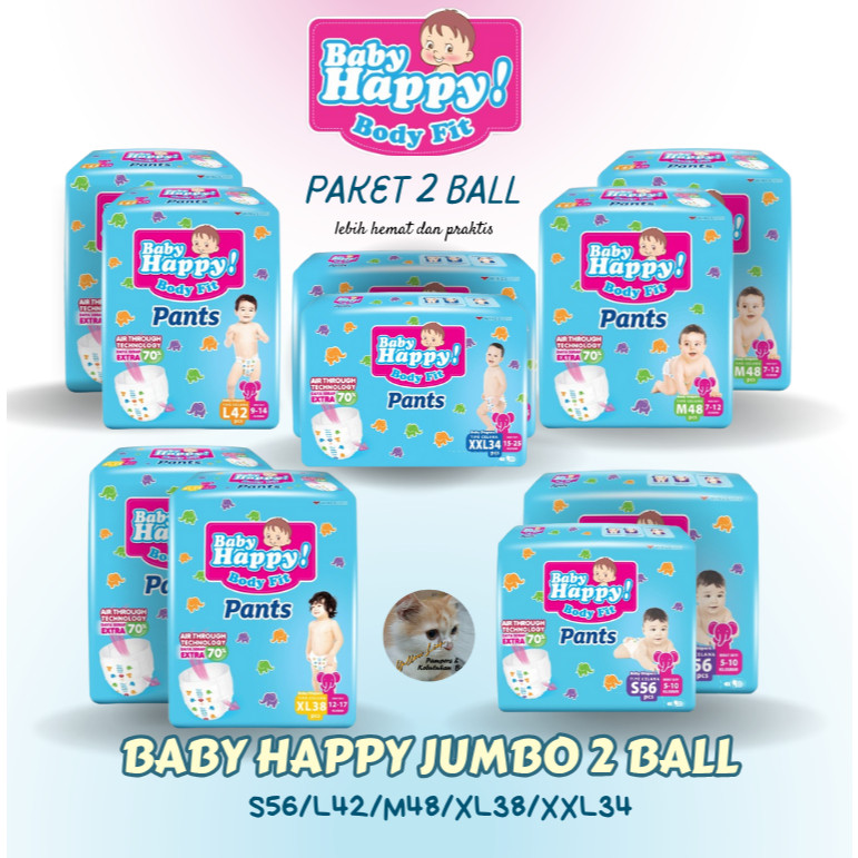 

NEW [PAKET 2 BALL] BABY HAPPY FIT PANTS JUMBO (S56/M48/L42/XL38/XXL34) PREMIUM