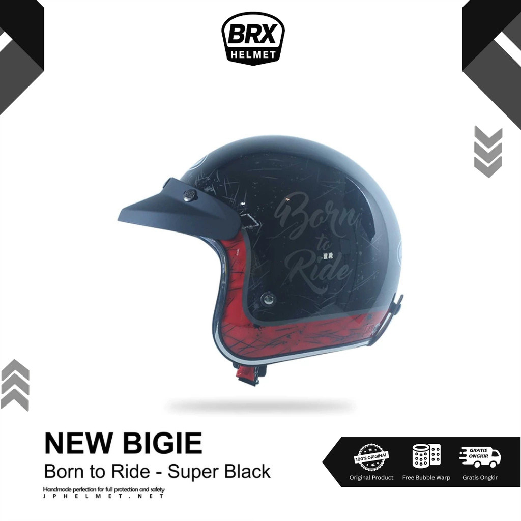 Helm JP Retro New Bigie Limited Edition Born To Ride Original SNI - Helm Bogo Retro Motif BRX Helmet