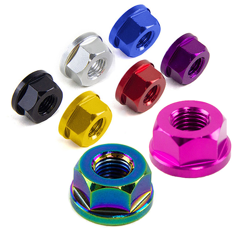M6 M8 M10 M12 M14 Motorcycle Anodized Screw Bolt Nylon Hex Insert Lock Nut Universal Axle Flange Rea