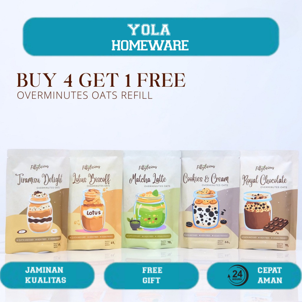 

Fittylicious DIY Overminutes Oats / Oatmeal / Sereal Oat BUY 4 GET 1 FREE REFILL / Overnight Oats