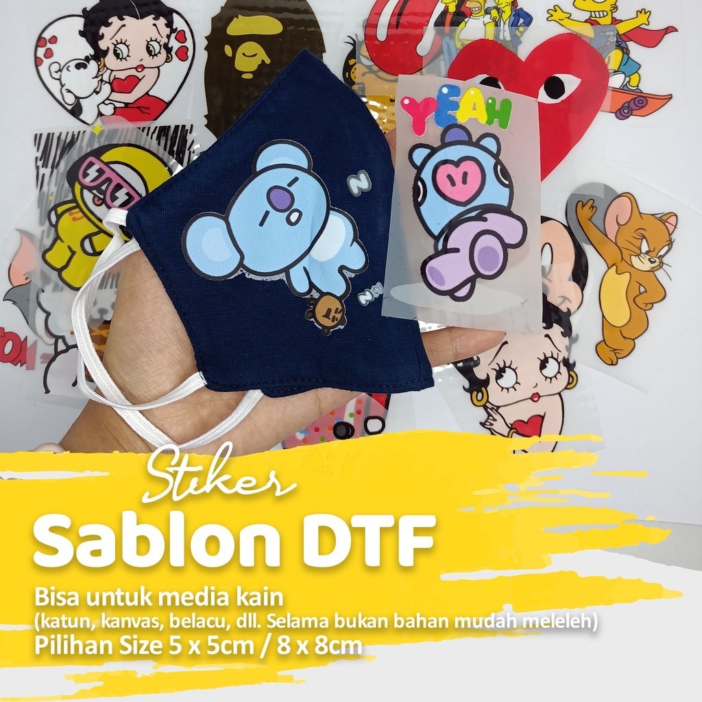 

CUSTOM SABLON DTF / STIKER SABLON DTF KARAKTER / LOGO BEBAS DESAIN