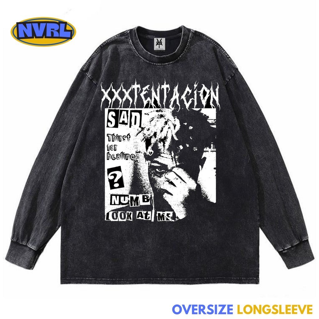 Kaos oversize longsleeve xxxtentacion sad edition washed washing vintage tee