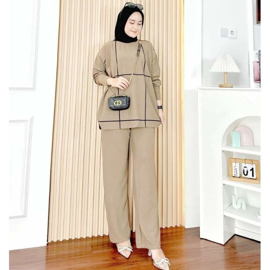 BIG PROMO Vallina Outfit - Fiora One Set 2in1 Wanita Muslim All Size Fit To XL Besar OOTD Setelan