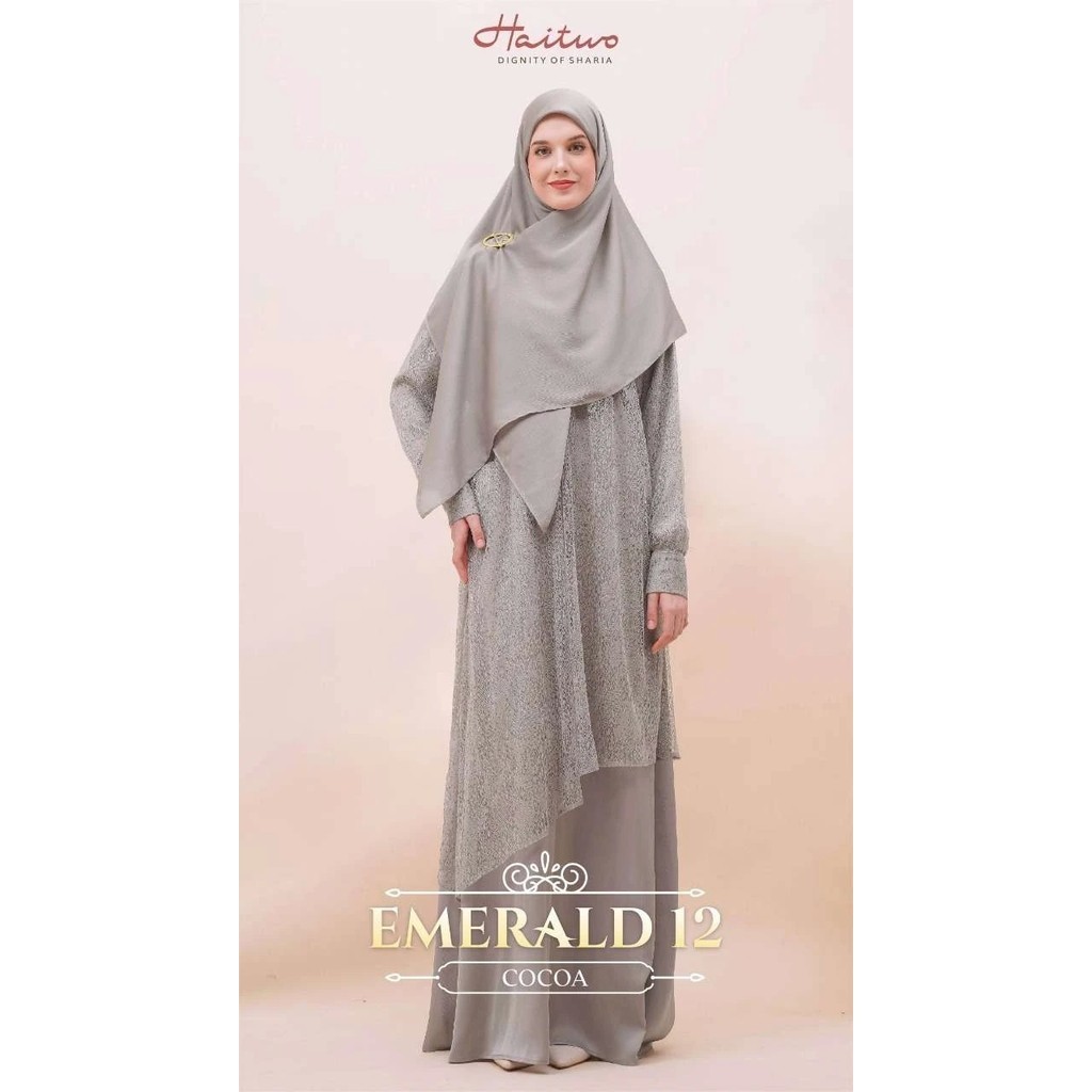 Haitwo Emerald 012 Cinnamon Baby Blue Crincle Marbela Brokat Gamis Kondangan Ibu Ibu Set Hijab