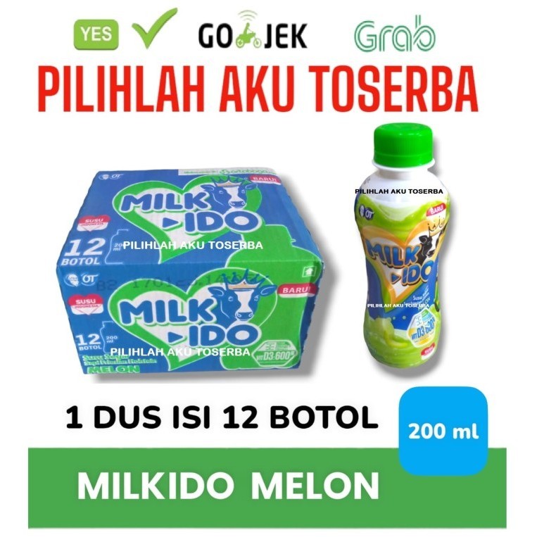 MILKIDO Susu UHT Rasa MELON 200 ml - (HARGA 1 DUS isi 12 botol) - GRAB/GOJEK