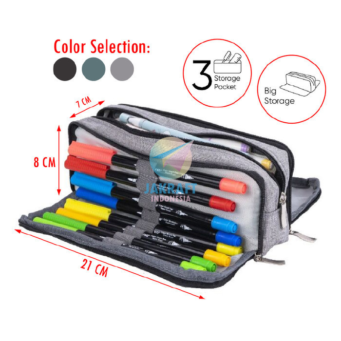 

TERLARIS! Tempat Pensil Kain 3 in 1 Zipper Pen Pencil Soft Case JOYKO PC-5006