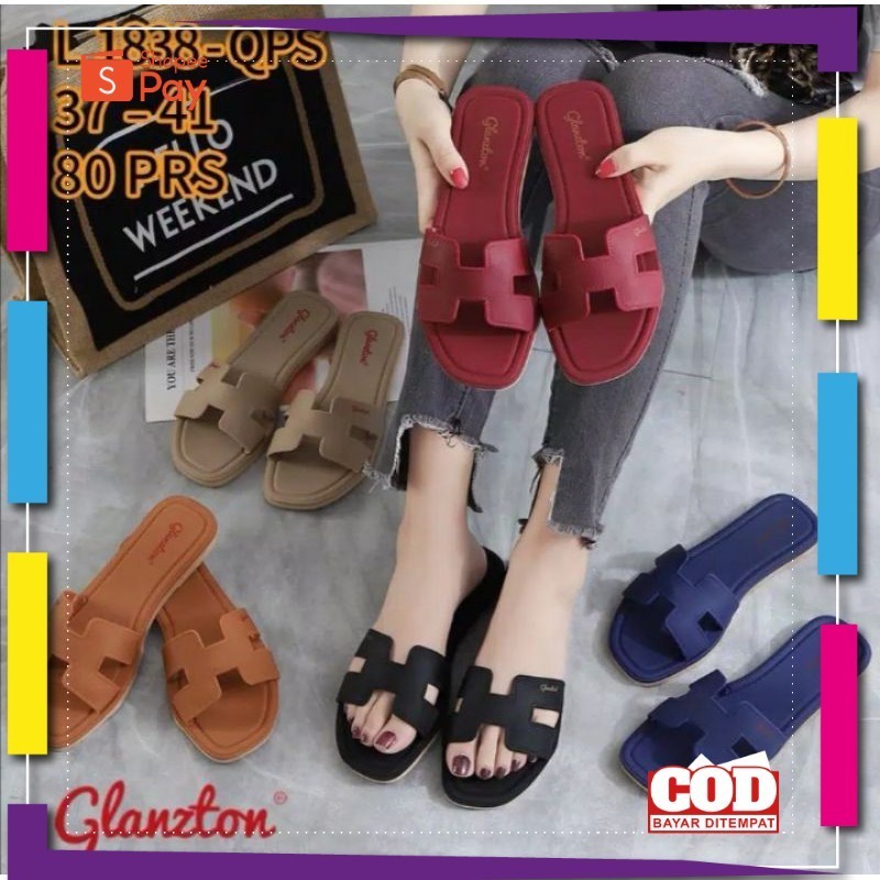 [PREMIUM ORIGINAL] BIG SIZE SANDAL JELLY KARET FLAT H GLANZTON
