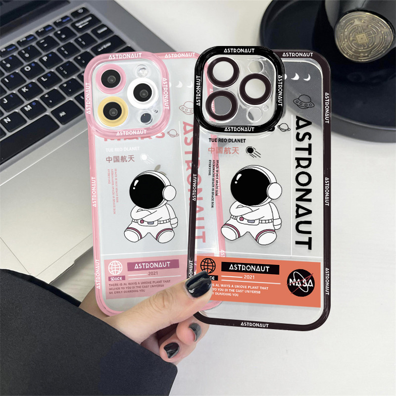 Case hp iPhone transparan casing Kartun trendi astronot NASA Phone Case Kompatibel Untuk iPhone 15 1