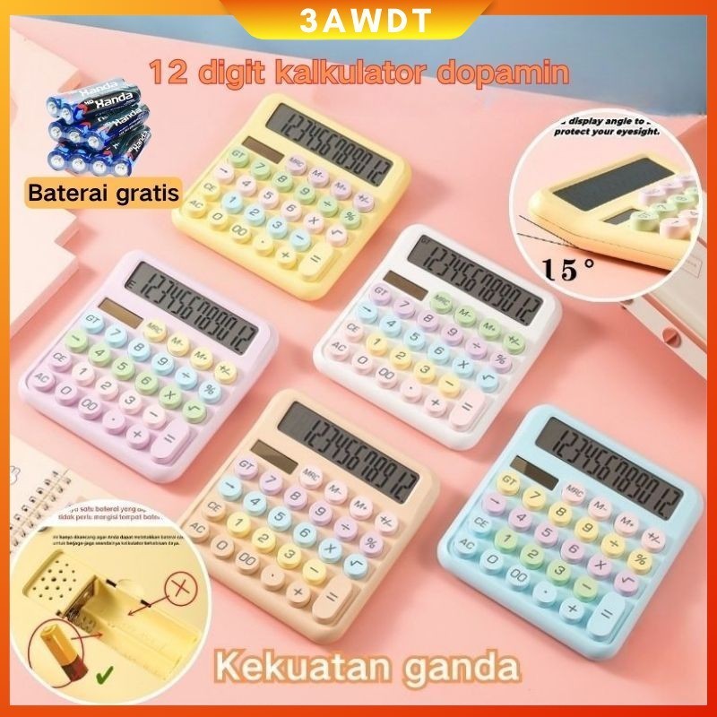 

【Baterai Gratis】12-Digit Macaron Multicolor Kalkulator Tenaga Surya Layar LED Besar Keyboard Mekanik Hemat Energi Portabel Auto Shut Off Kalkulator