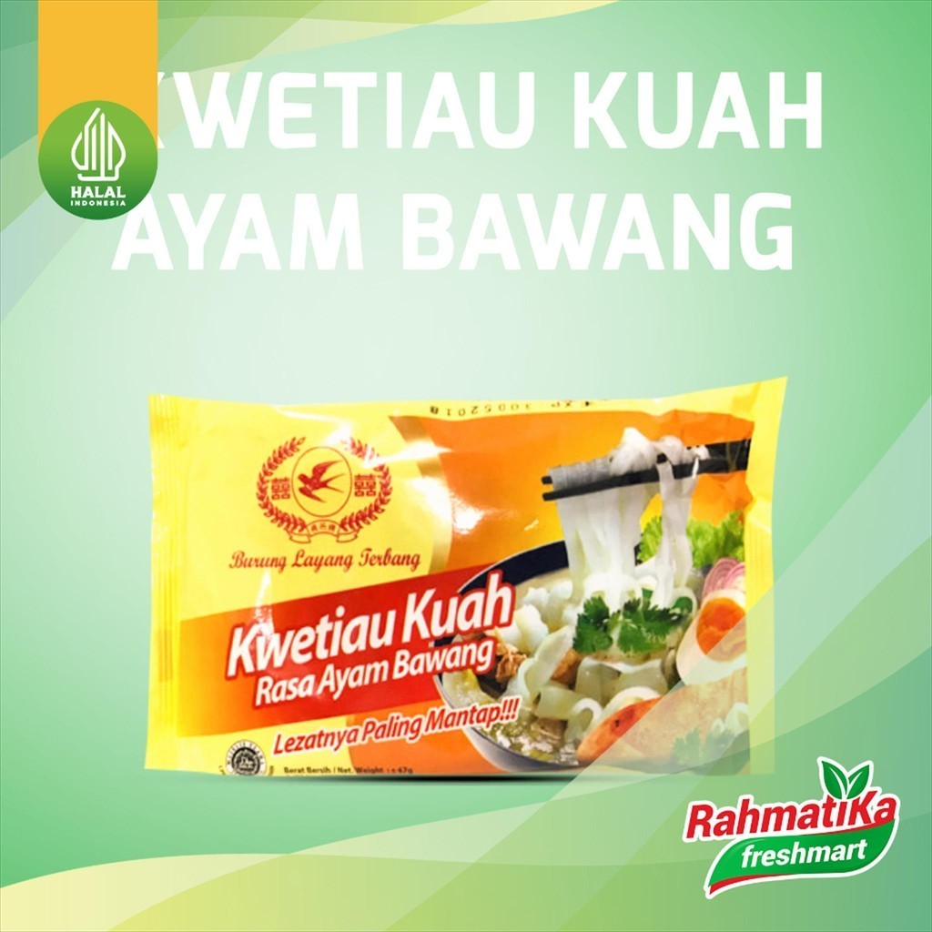 

Kwetiau Kuah Rasa Ayam Bawang Cap Burung Layang Terbang 67 gr