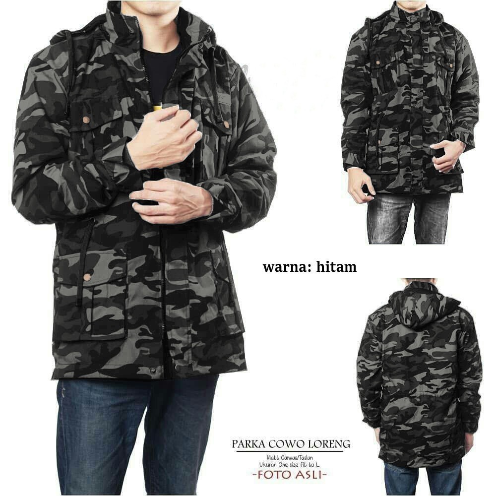 JAKET PARKA LORENG DORENG PRIA WANITA ARMY BAHAN CANVAS