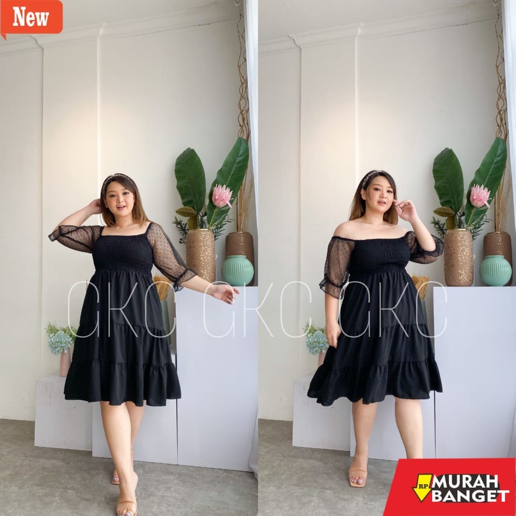dress wanita kekinian Smoke Dress Jumbo | Gaun Wanita | Dress Korea Style Plus Size | Baju Wanita | 